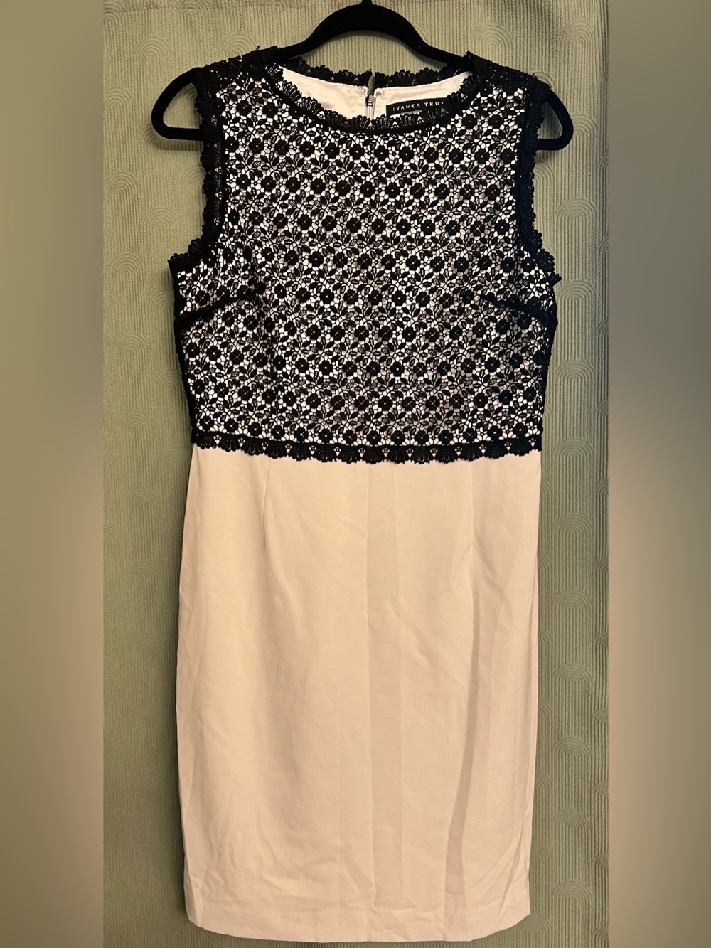 Ivanka Trump Black Lace Bodice Cream Sheath Dress